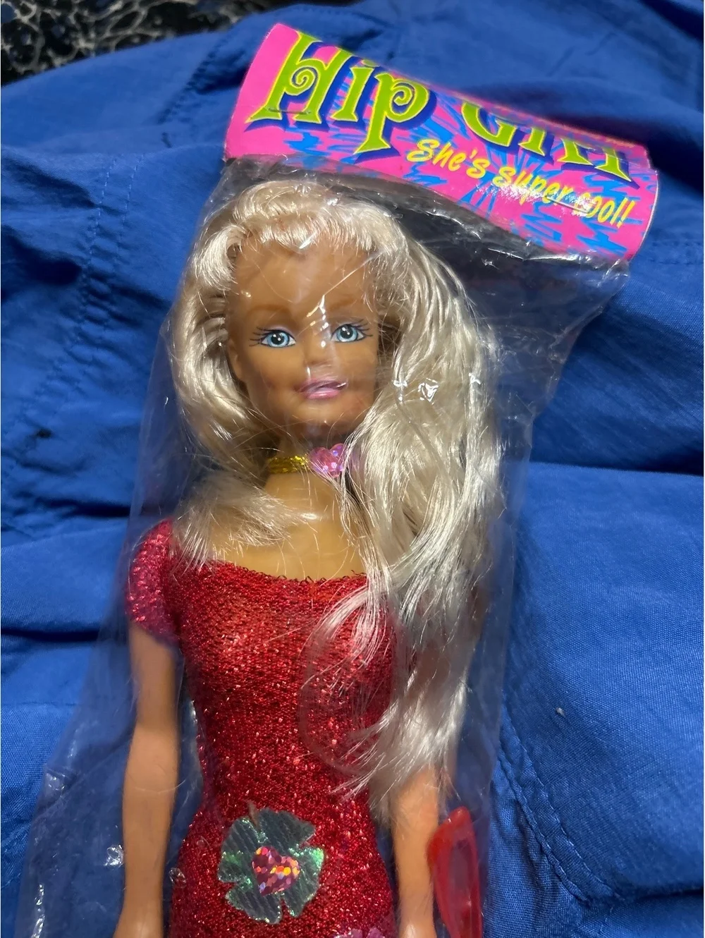 Vintage Hip Girl Fashion Doll in Red Dress with Floral Details